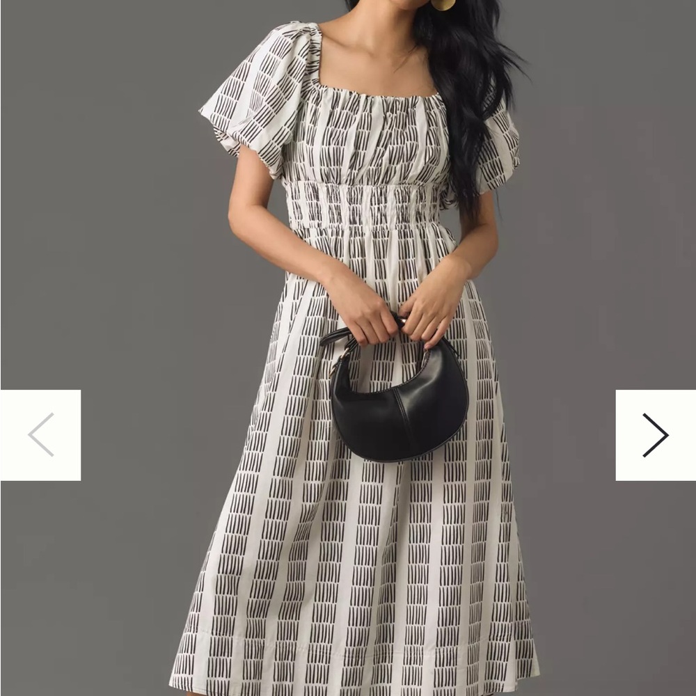 Mauve Black and White Smocked Ruffled Midi Dress